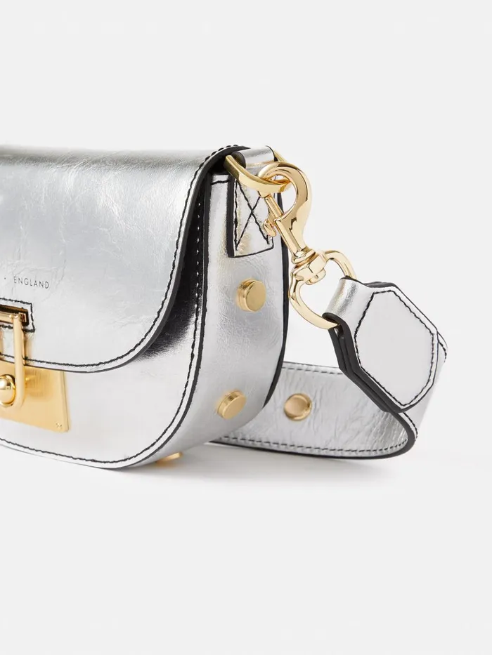 Jigsaw Denbigh Studded Leather Bag Silver Women Leather