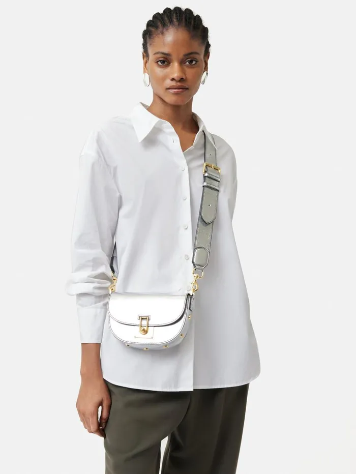 Jigsaw Denbigh Studded Leather Bag Silver Women Leather