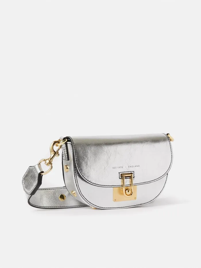 Jigsaw Denbigh Studded Leather Bag Silver Women Leather