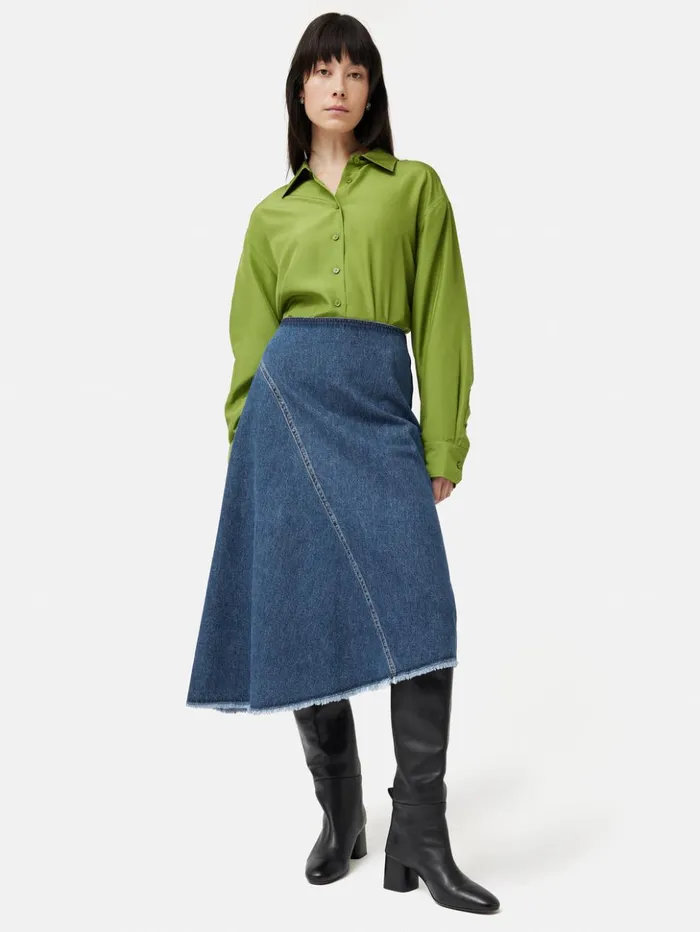Jigsaw Denim Frayed Midi Skirt Indigo Women Skirts