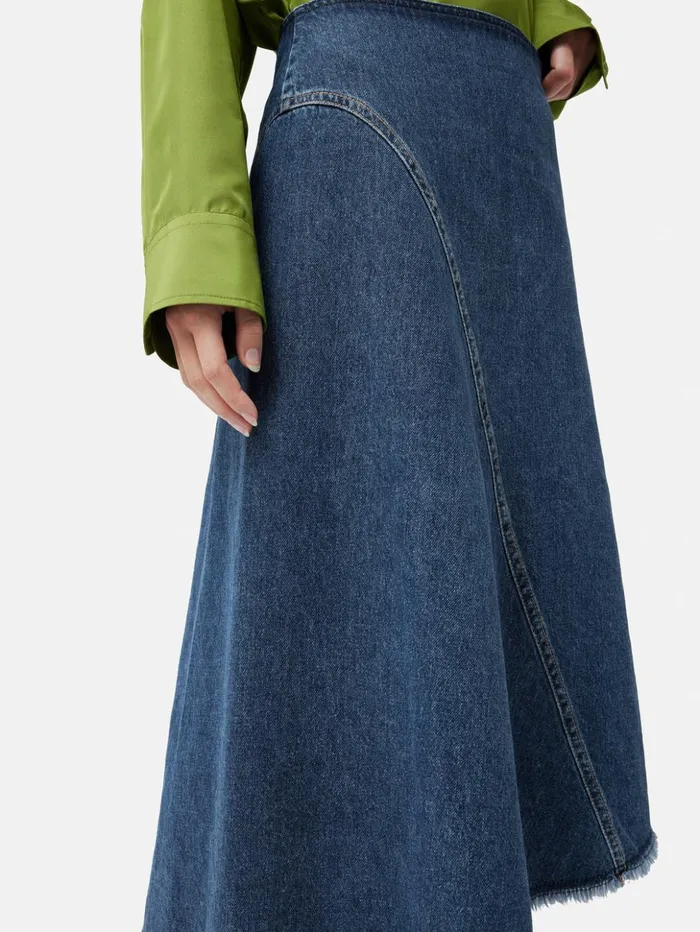 Jigsaw Denim Frayed Midi Skirt Indigo Women Skirts