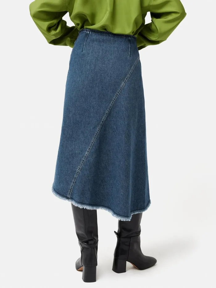 Jigsaw Denim Frayed Midi Skirt Indigo Women Skirts