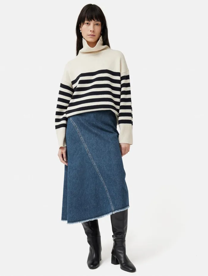Jigsaw Denim Frayed Midi Skirt Indigo Women Skirts