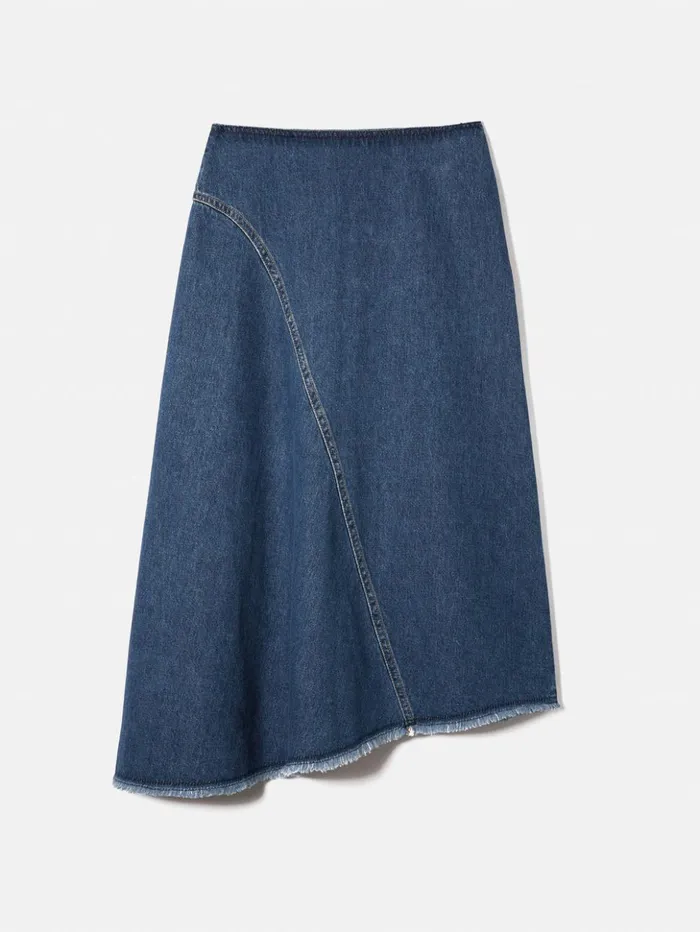 Jigsaw Denim Frayed Midi Skirt Indigo Women Skirts