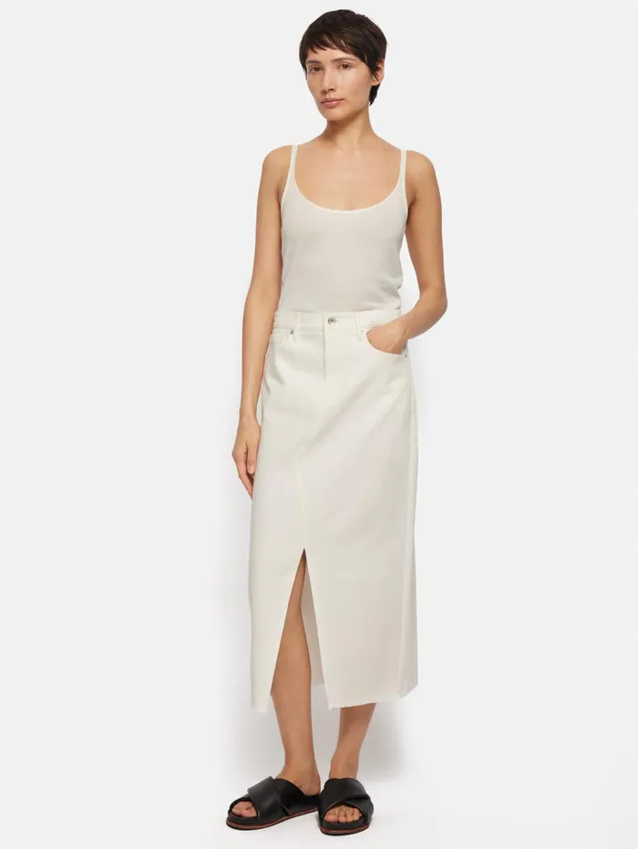 Jigsaw Denim Maxi Split Front Skirt Ecru Women Skirts