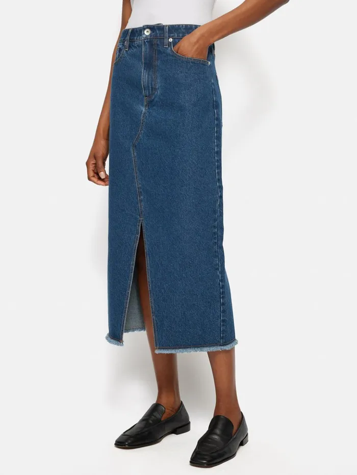 Jigsaw Denim Maxi Split Front Skirt Vintage Mid Blue Women Skirts