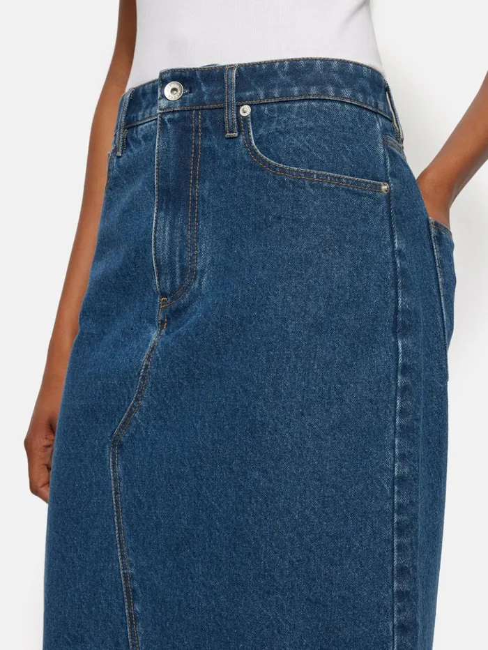 Jigsaw Denim Maxi Split Front Skirt Vintage Mid Blue Women Skirts