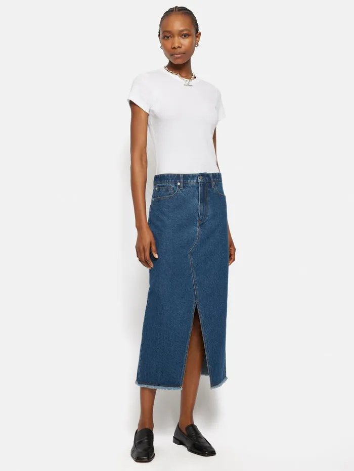 Jigsaw Denim Maxi Split Front Skirt Vintage Mid Blue Women Skirts