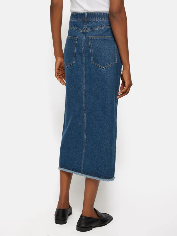 Jigsaw Denim Maxi Split Front Skirt Vintage Mid Blue Women Skirts