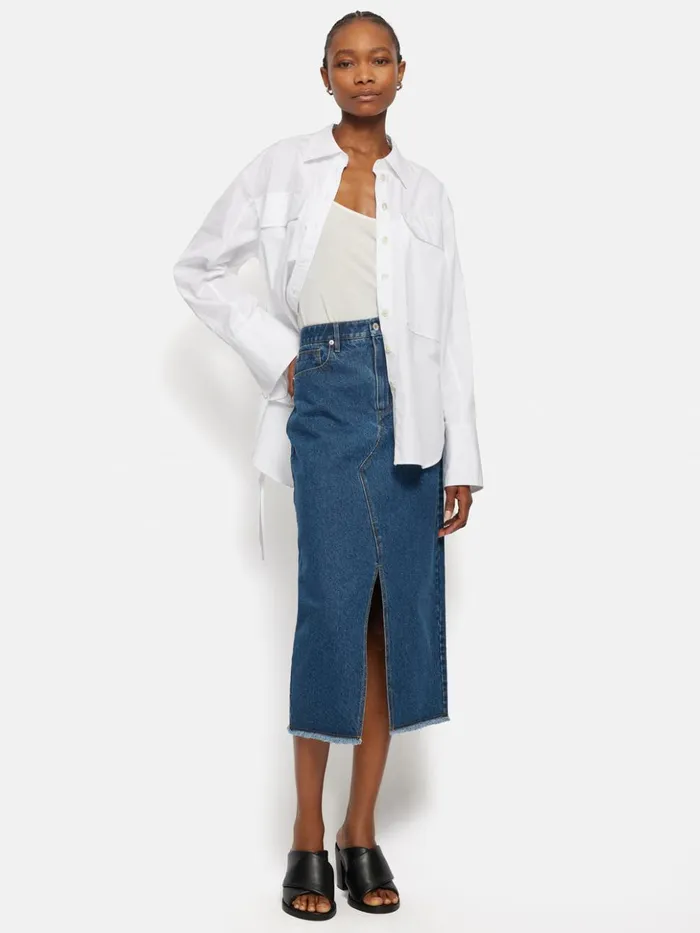Jigsaw Denim Maxi Split Front Skirt Vintage Mid Blue Women Skirts