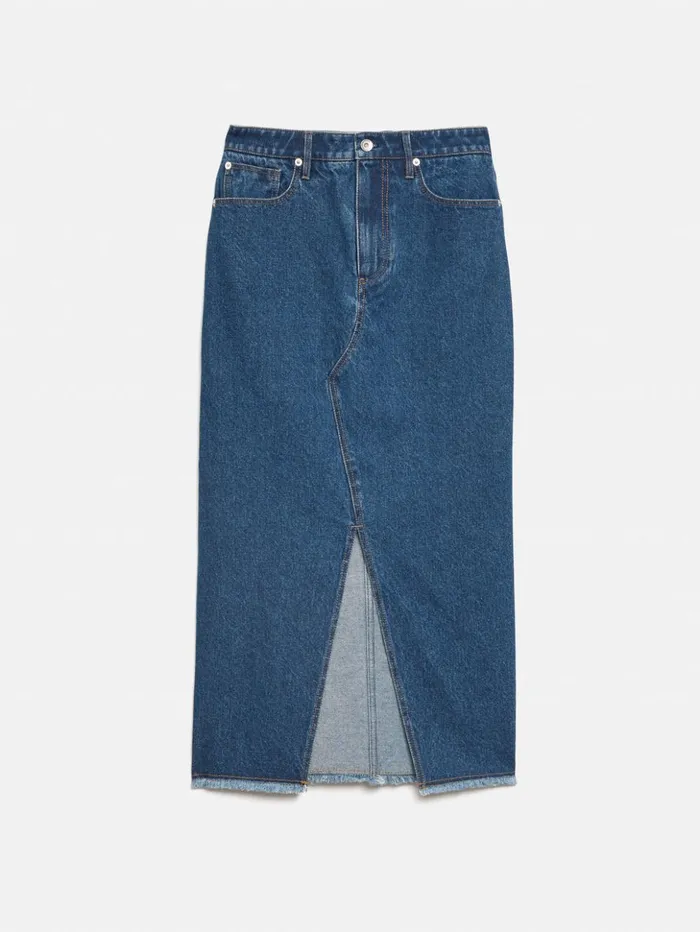 Jigsaw Denim Maxi Split Front Skirt Vintage Mid Blue Women Skirts
