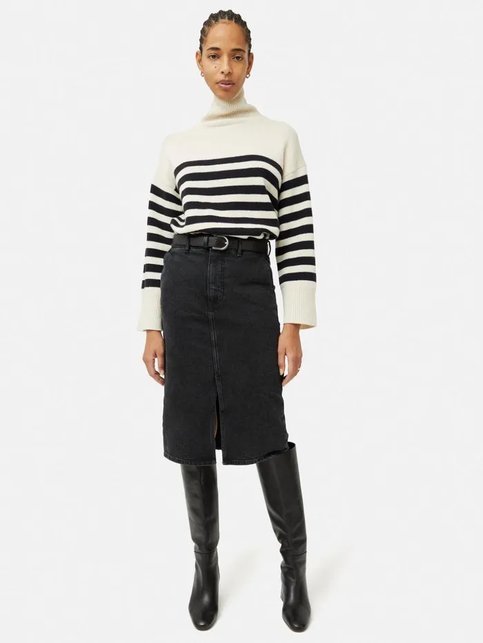 Jigsaw Denim Slit Midi Skirt Washed Black Women Skirts