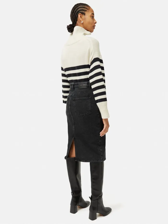 Jigsaw Denim Slit Midi Skirt Washed Black Women Skirts