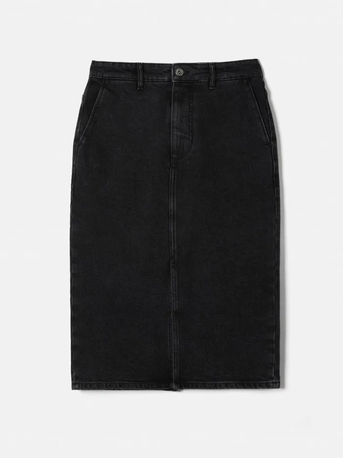 Jigsaw Denim Slit Midi Skirt Washed Black Women Skirts