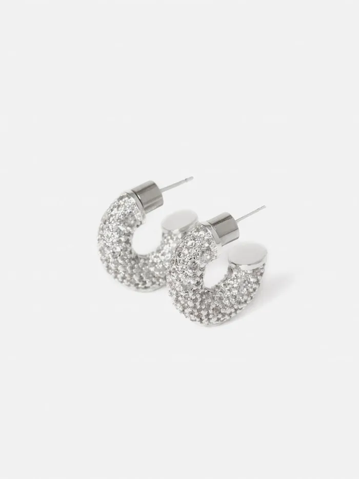 Jigsaw Diamante Hoop Earrings Silver Women Jewellery