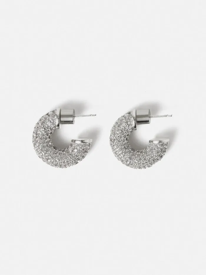 Jigsaw Diamante Hoop Earrings Silver Women Jewellery