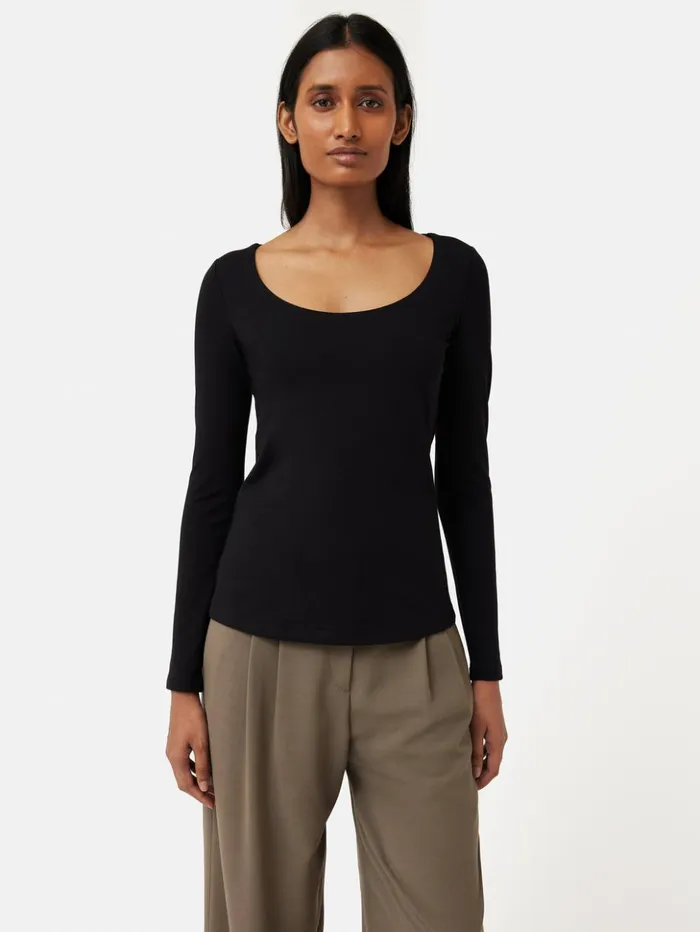 Jigsaw Double Front Ballet Neck Top Black Women Shirts and Tops