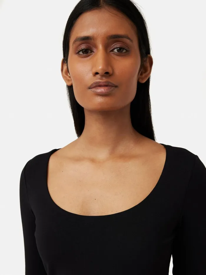 Jigsaw Double Front Ballet Neck Top Black Women Shirts and Tops