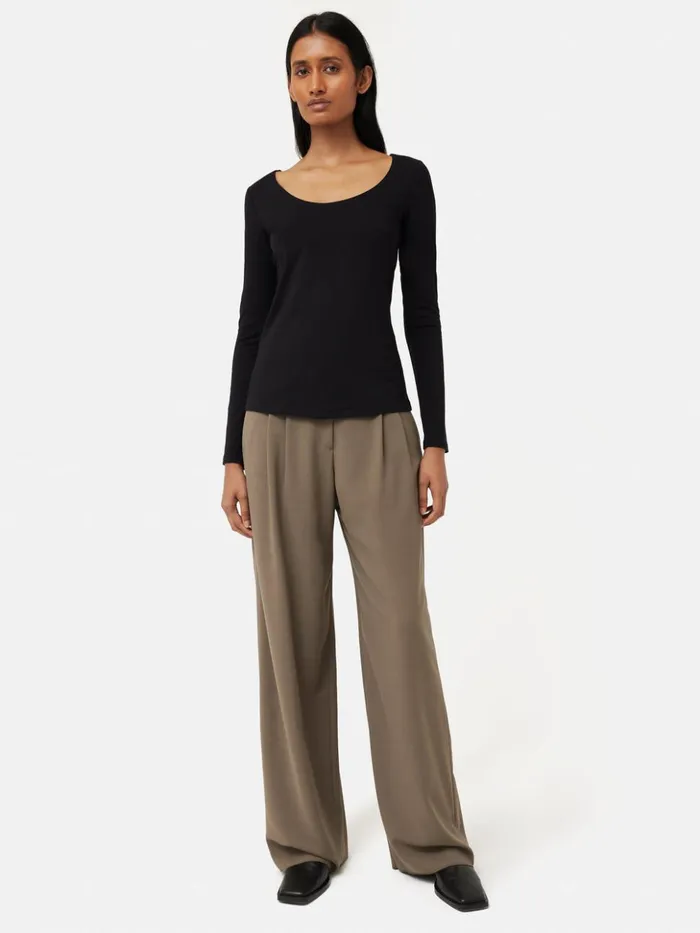 Jigsaw Double Front Ballet Neck Top Black Women Shirts and Tops
