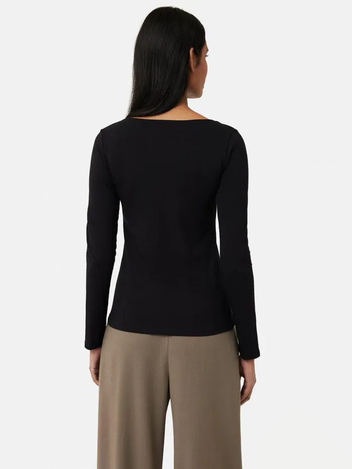 Jigsaw Double Front Ballet Neck Top Black Women Shirts and Tops