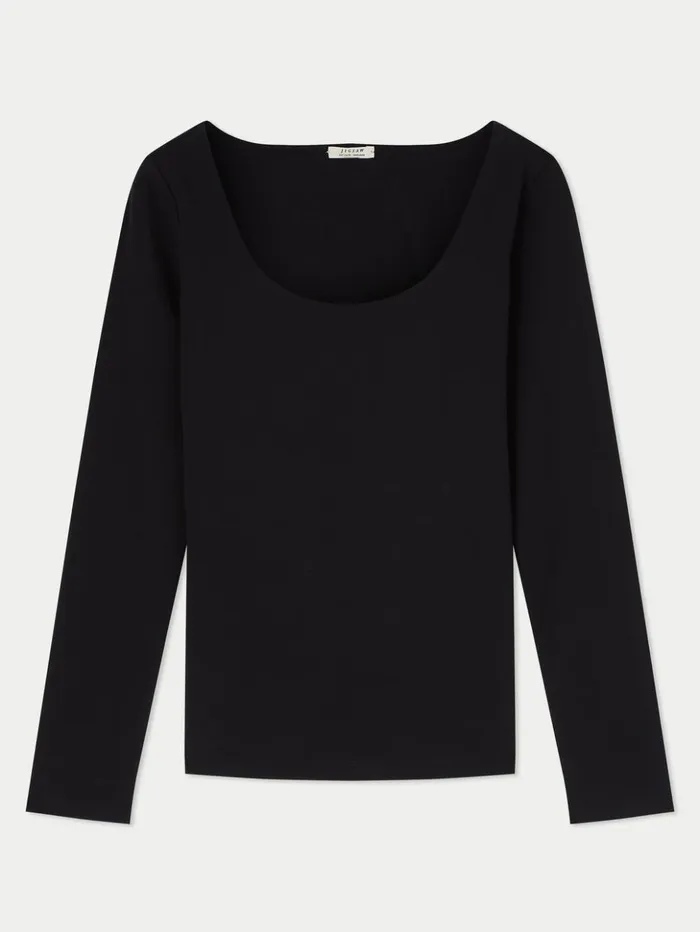 Jigsaw Double Front Ballet Neck Top Black Women Shirts and Tops