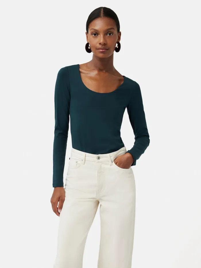 Jigsaw Double Front Ballet Neck Top Eucalyptus Women Shirts and Tops