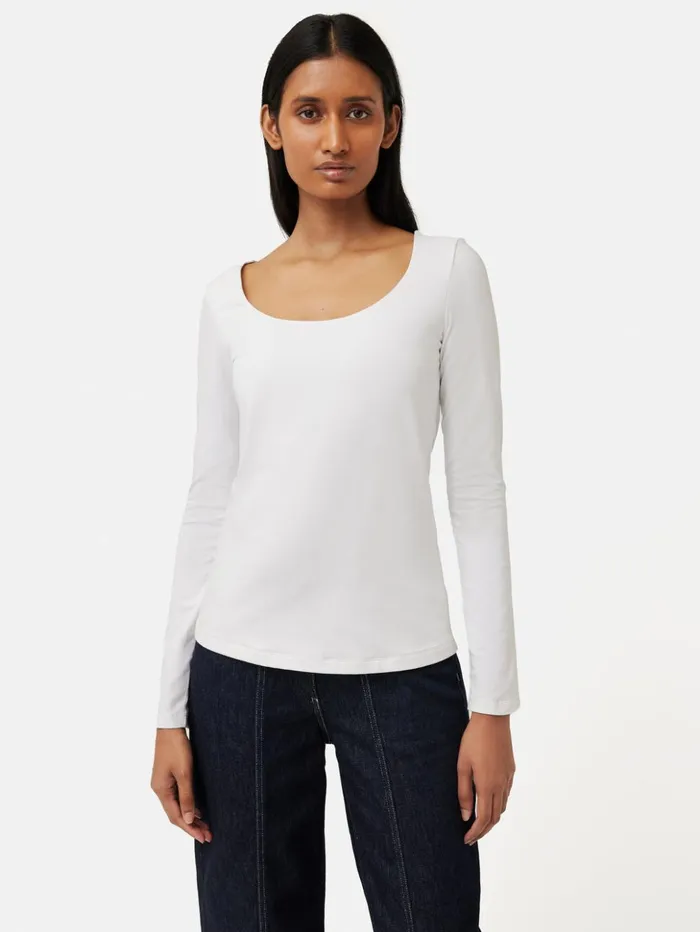 Jigsaw Double Front Ballet Neck Top White Women Shirts and Tops