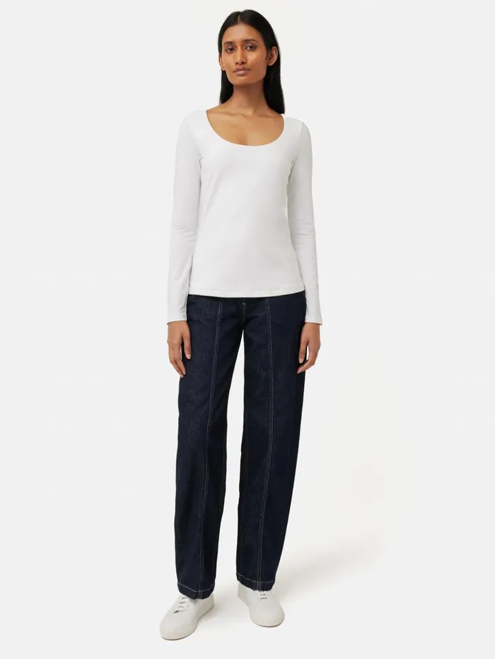 Jigsaw Double Front Ballet Neck Top White Women Shirts and Tops