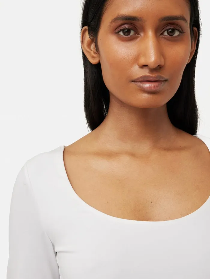 Jigsaw Double Front Ballet Neck Top White Women Shirts and Tops