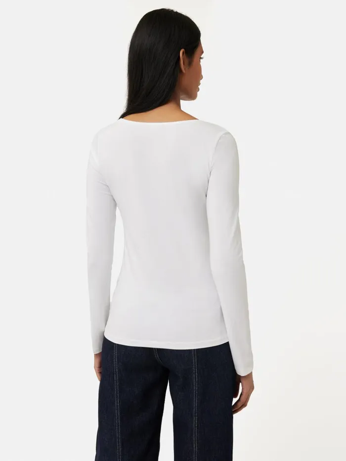 Jigsaw Double Front Ballet Neck Top White Women Shirts and Tops