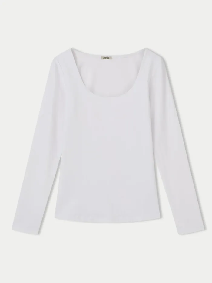 Jigsaw Double Front Ballet Neck Top White Women Shirts and Tops