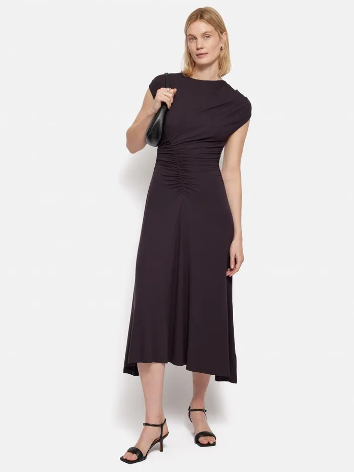 Jigsaw Drape Pleat Jersey Dress Purple Women Dresses and Jumpsuits