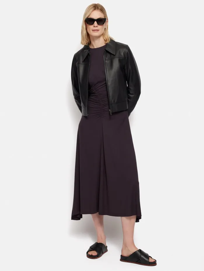 Jigsaw Drape Pleat Jersey Dress Purple Women Dresses and Jumpsuits