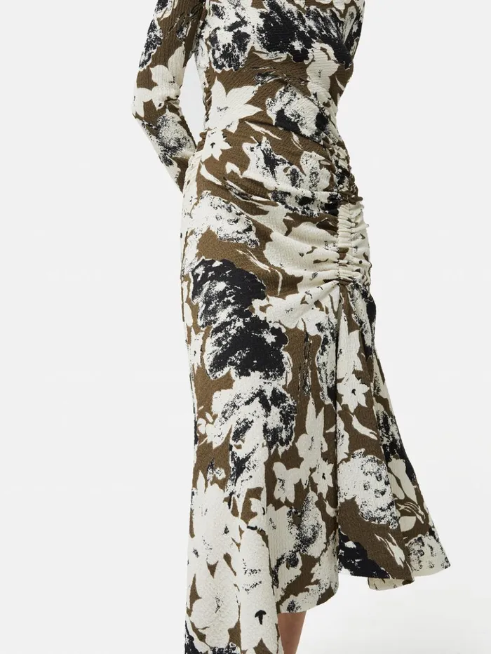Jigsaw Floral Echo Ruched Dress Khaki Women Dresses and Jumpsuits