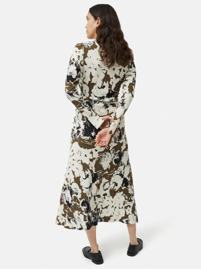 Jigsaw Floral Echo Ruched Dress Khaki Women Dresses and Jumpsuits