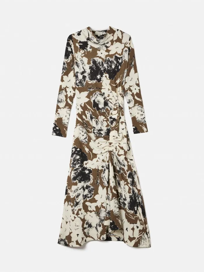 Jigsaw Floral Echo Ruched Dress Khaki Women Dresses and Jumpsuits