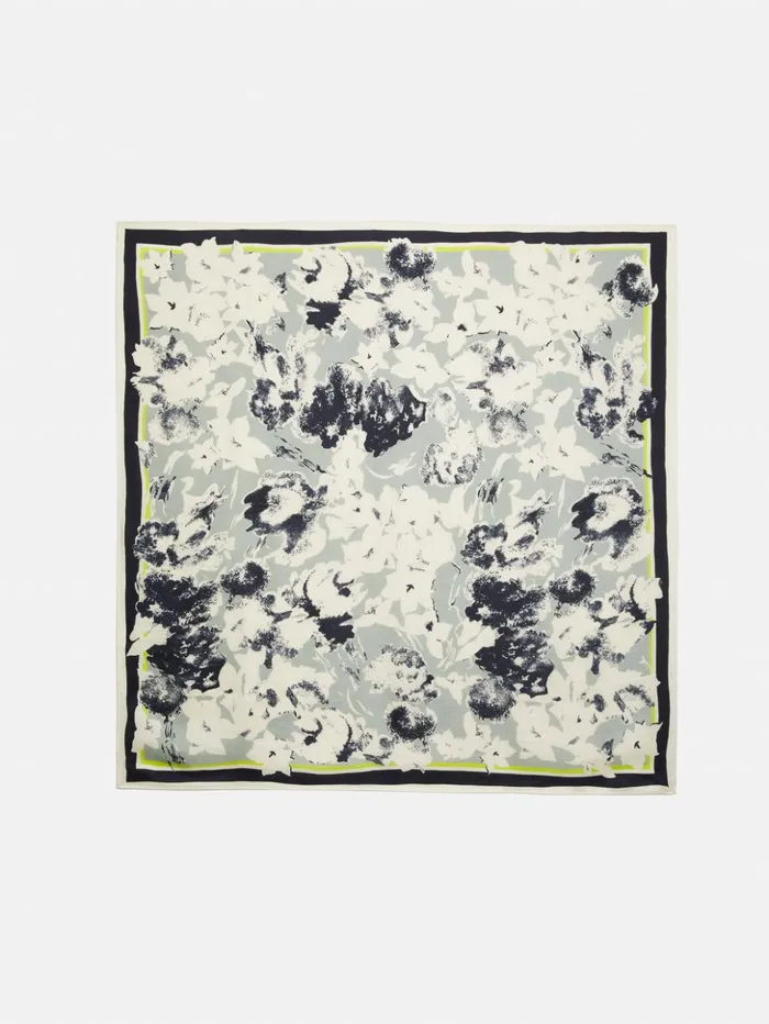 Jigsaw Floral Echo Silk Twill Scarf Grey Women Ponchos and Scarves