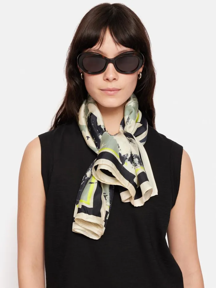 Jigsaw Floral Echo Silk Twill Scarf Grey Women Ponchos and Scarves