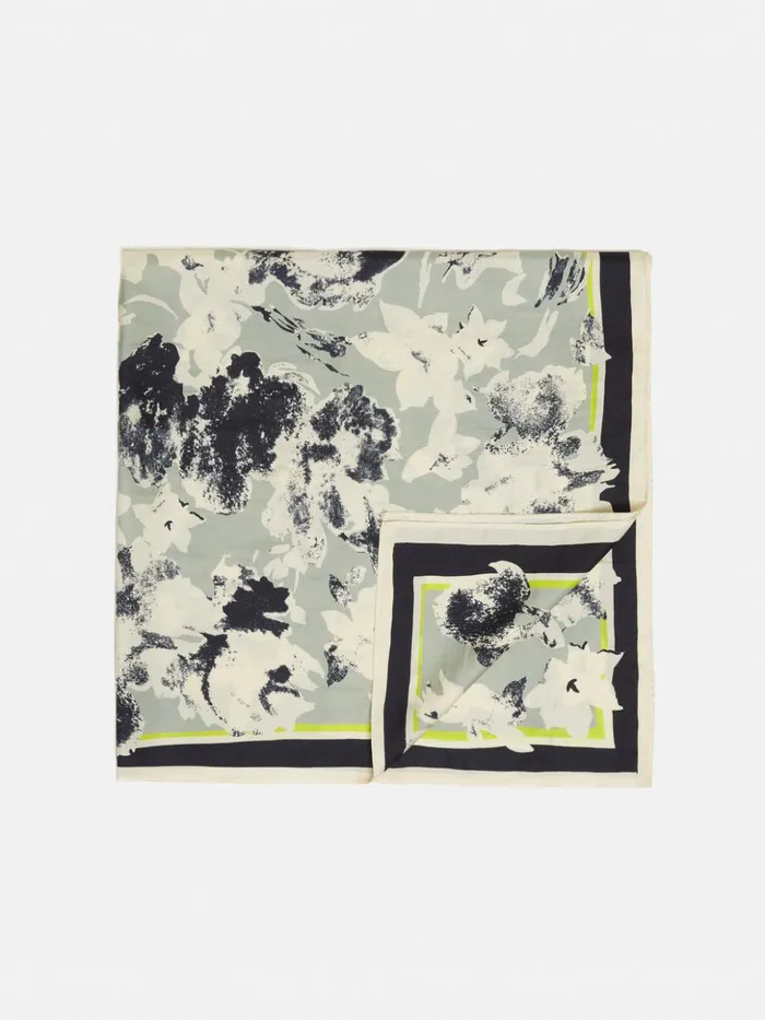 Jigsaw Floral Echo Silk Twill Scarf Grey Women Ponchos and Scarves