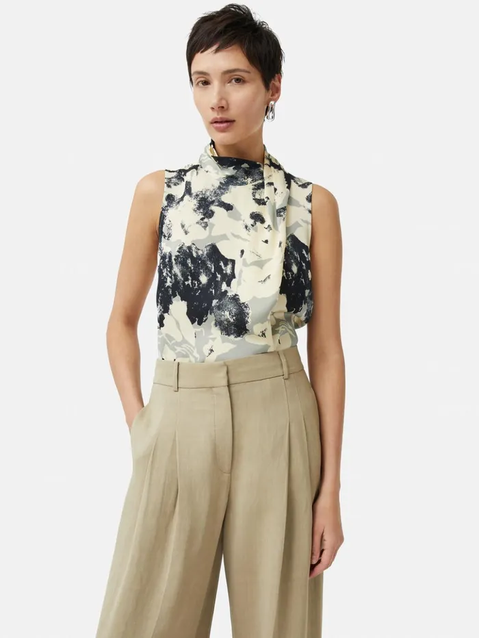 Jigsaw Floral Echo Sleeveless Top Grey Women Shirts and Tops