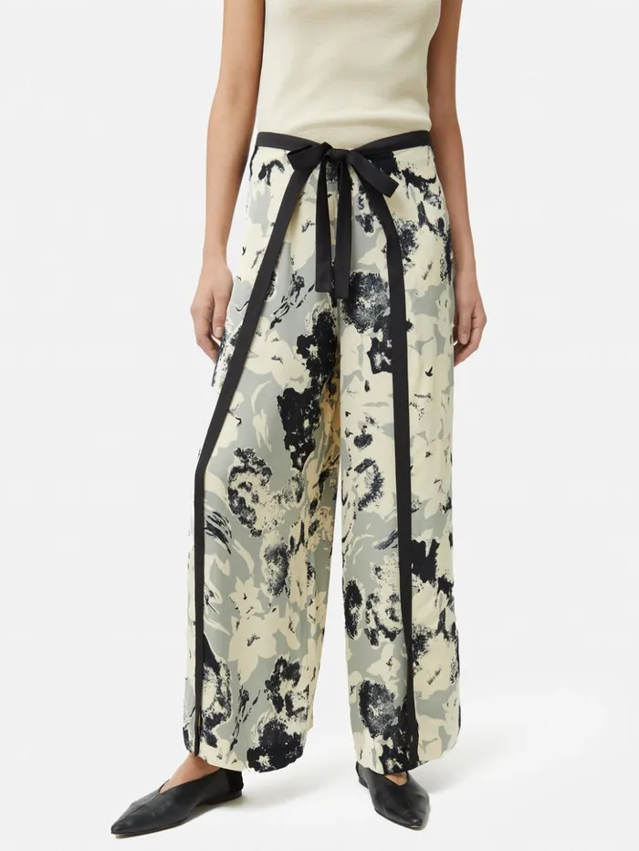 Jigsaw Floral Echo Wrap Trouser Grey Women Trousers