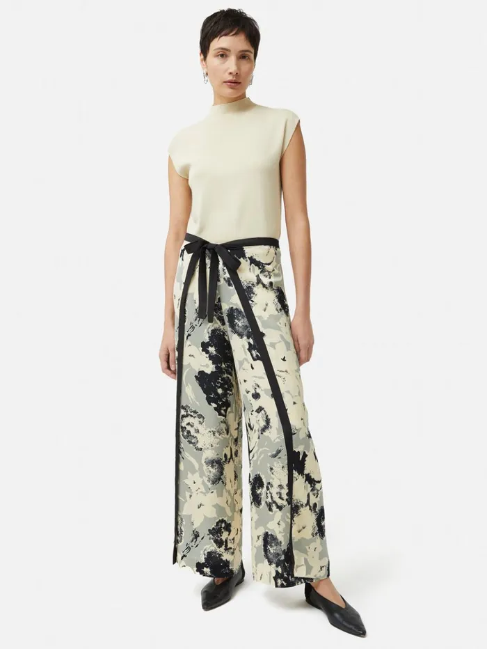 Jigsaw Floral Echo Wrap Trouser Grey Women Trousers