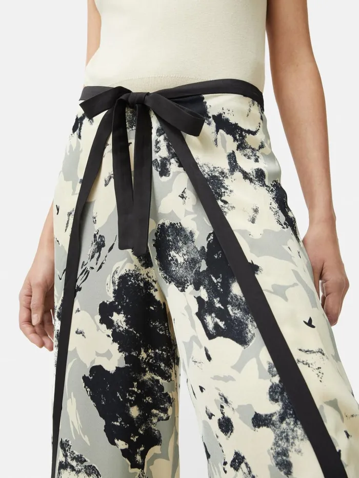 Jigsaw Floral Echo Wrap Trouser Grey Women Trousers