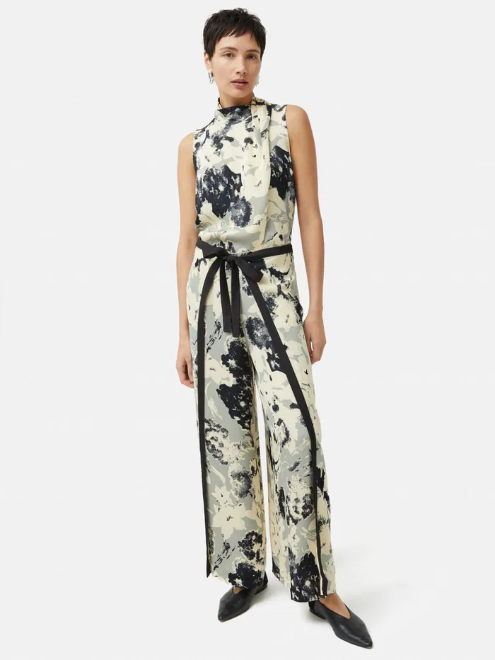 Jigsaw Floral Echo Wrap Trouser Grey Women Trousers
