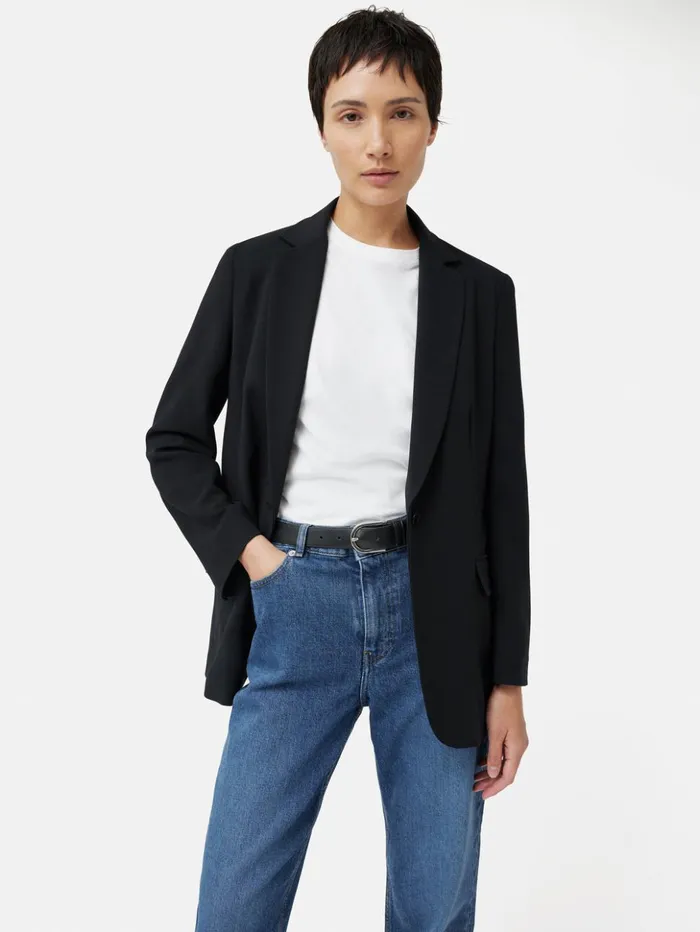 Jigsaw Fluid Twill Knox Blazer Black Women Coats and Jackets