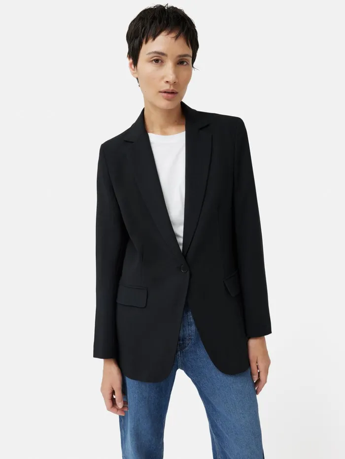 Jigsaw Fluid Twill Knox Blazer Black Women Coats and Jackets