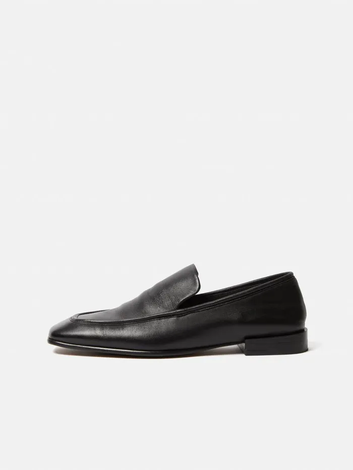 Jigsaw Frame Leather Loafer Black Women Flats