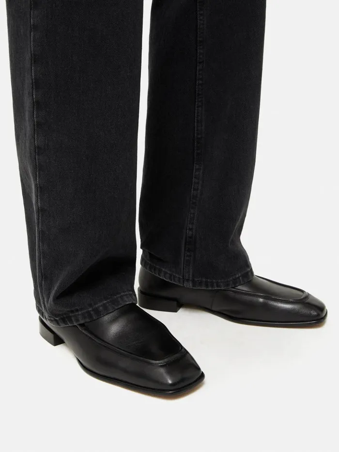Jigsaw Frame Leather Loafer Black Women Flats