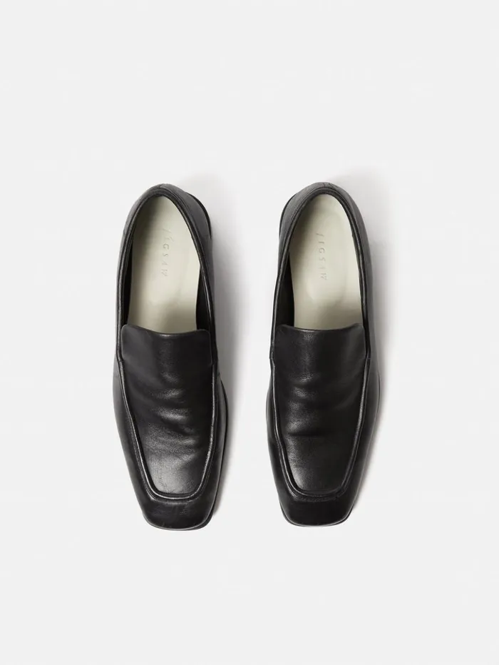 Jigsaw Frame Leather Loafer Black Women Flats