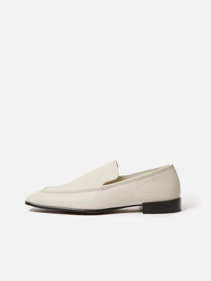 Jigsaw Frame Leather Loafer White Women Flats